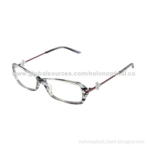 Crystal bergundy stripe acetate optical frames with metal trim